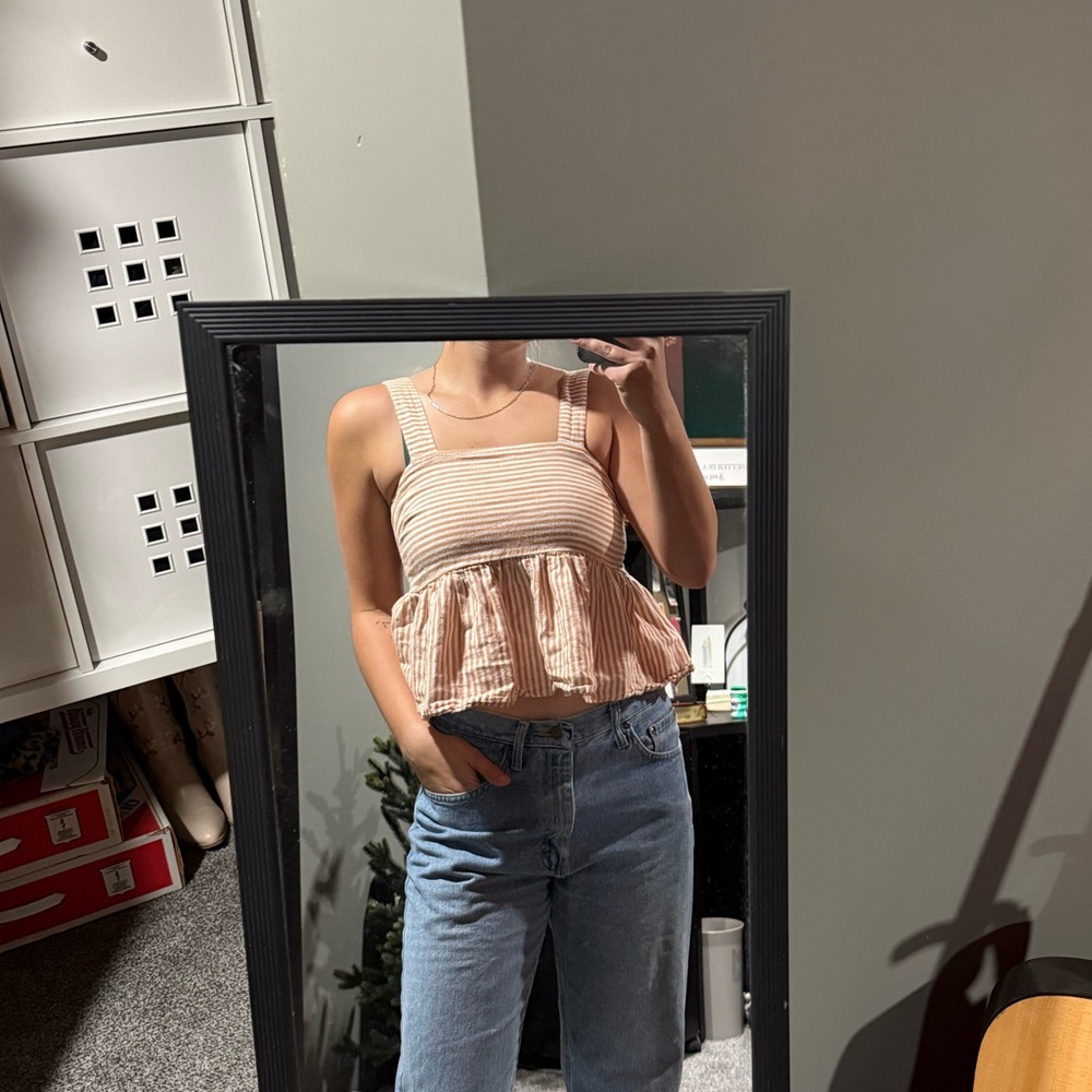 Striped Beige Sleeveless Top